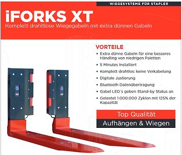 Werbebild für drahtlose Wiegegabeln für Stapler