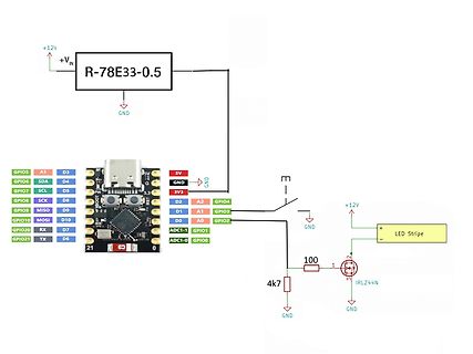 Schaltplan mit Mikrocontroller, Spannungsregler und LED-Streifen