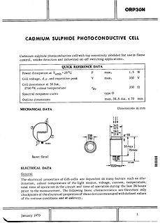 Datenblatt einer Cadmium-Sulphid-Fotowiderstands-Zelle