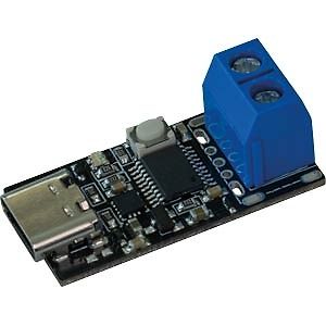Elektronikmodul mit USB-Anschluss und blauer Klemme
