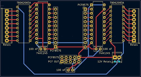 PCB-Layout einer Schaltung mit Relais und ICs