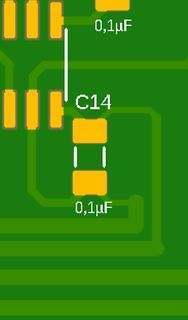 PCB-Layout Ausschnitt mit Kondensatoren