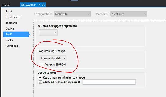 Software-Einstellungen für Mikrocontroller-Programmierung