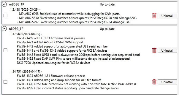 Software Update Liste mEDBG_TP nEDBG_TP