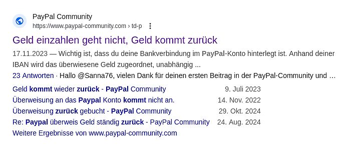 Google Suchergebnisse zu PayPal Community Problemen
