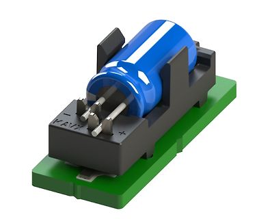 3D-Rendering eines Elektrolytkondensators auf Leiterplatte
