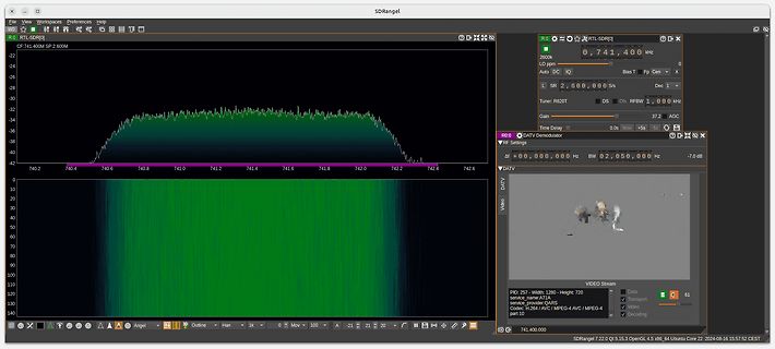 SDRangel Software mit Spektrum- und Videostrom-Anzeige