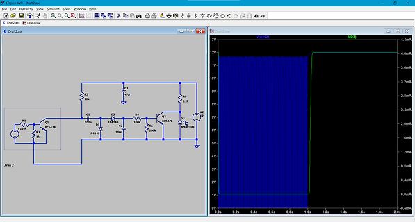 Schaltplan und Oszilloskop-Simulation in LTspice