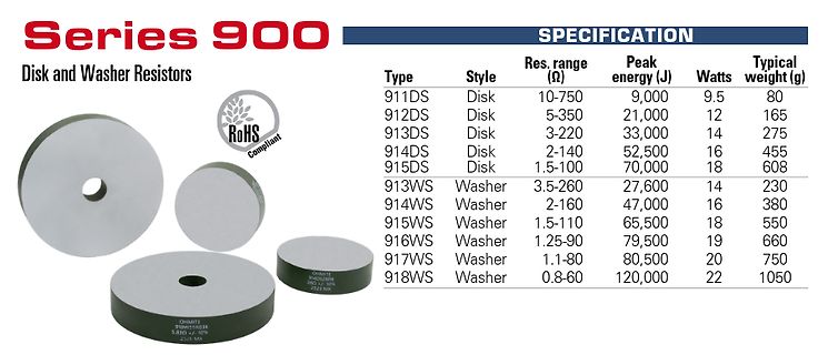 Datenblatt Spezifikation Series 900 Disk and Washer Resistors