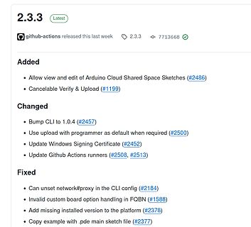 Changelog einer Software-Version