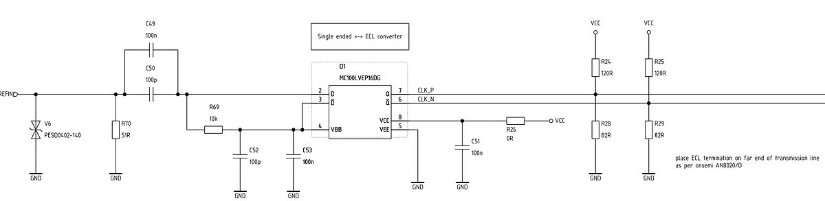 Schaltplan eines Single-ended zu ECL Konverters