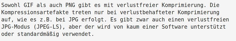 Text über Bildkompression GIF PNG JPG