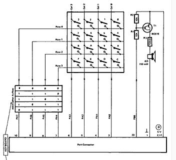 Schaltplan einer Tastaturmatrix mit Lautsprecher