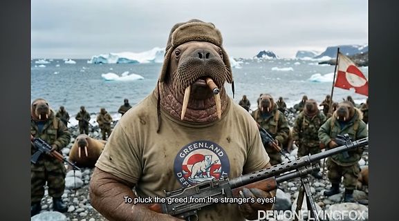 Meme mit Walross und bewaffneten Soldaten