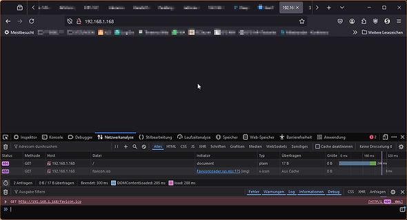 Browser Entwicklertools Netzwerk-Tab