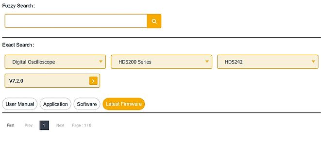 Webseite zur Suche von Oszilloskop-Firmware