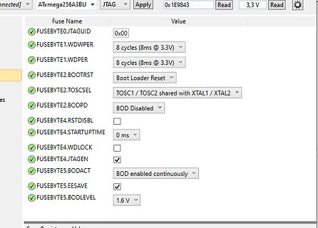 Software-Ansicht der Fuse-Einstellungen eines ATmega-Mikrocontrollers