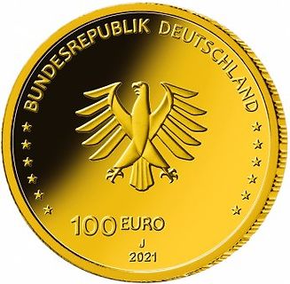 Goldene 100 Euro Münze aus Deutschland
