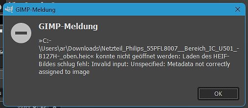 GIMP Fehlermeldung beim Öffnen einer HEIF-Datei