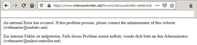 Fehlermeldung auf einer Webseite