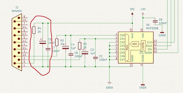 Schaltplan eines Analog-Digital-Wandlers mit MCP3208