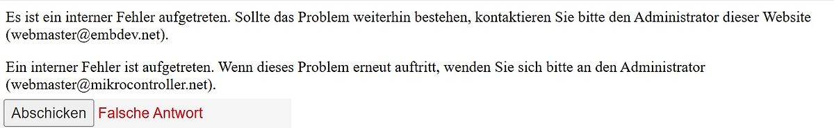 Fehlermeldungen auf einer Website