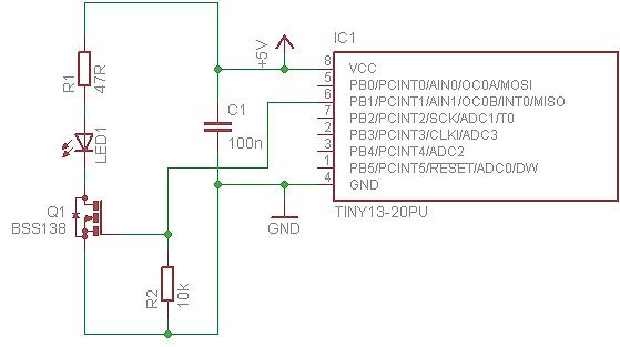 Schaltplan mit ATtiny13 Mikrocontroller