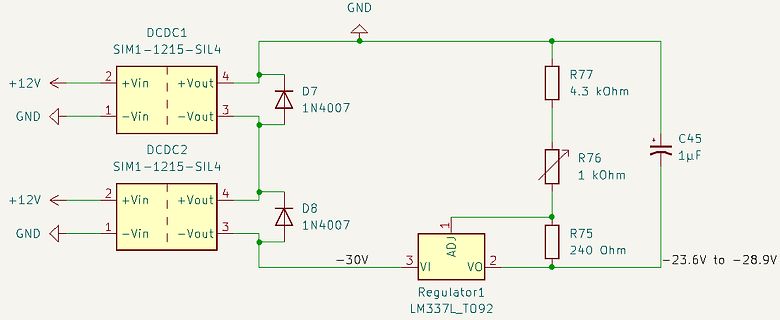 Schaltplan einer Spannungsregelung mit zwei DC/DC-Wandlern