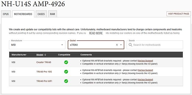 Kompatibilitätsliste für MSI Motherboards und sTRX4 Sockel